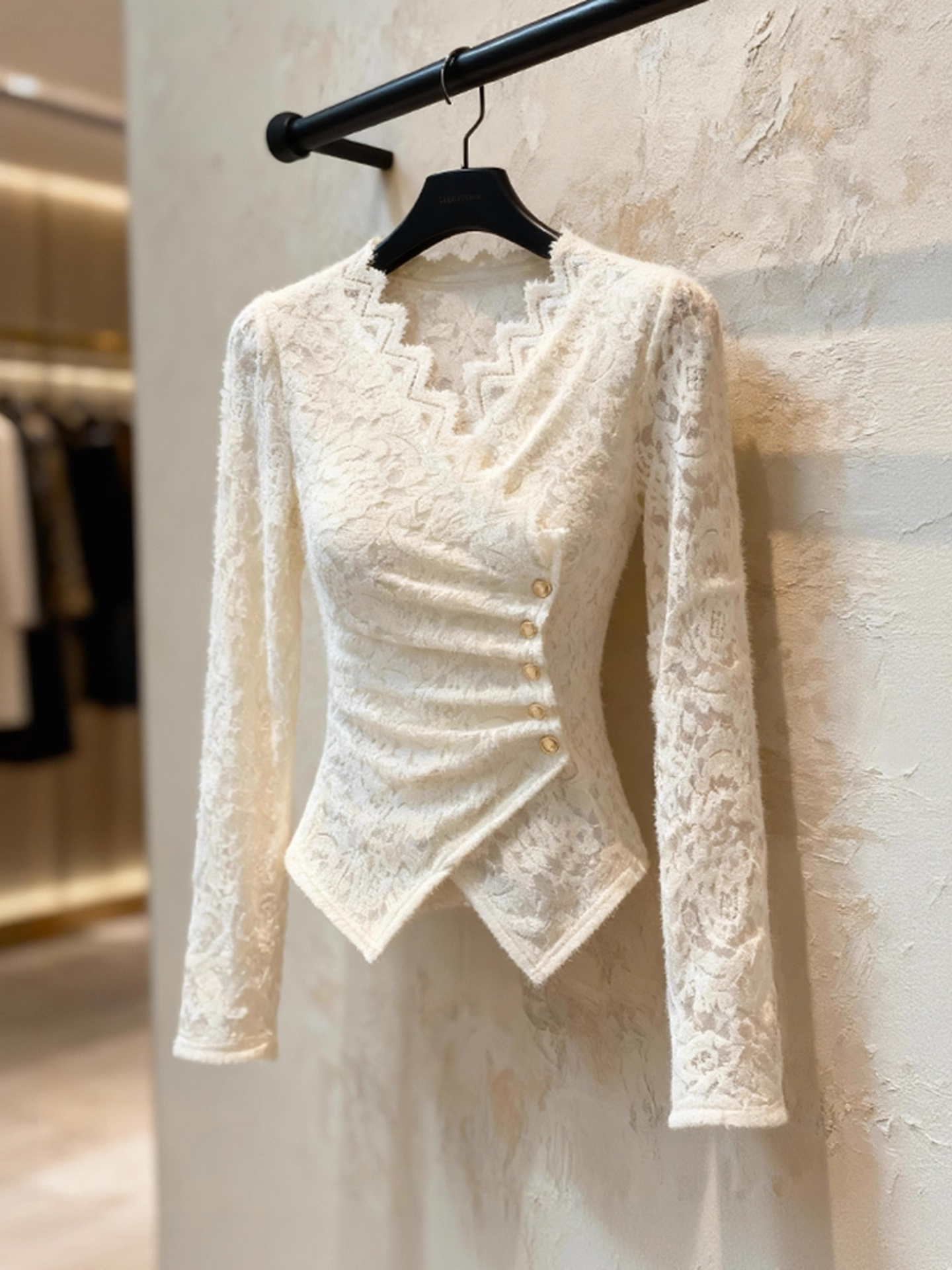 韩版洋气收腰打底衫女秋冬别致遮肚显瘦上衣设计感白色内搭蕾丝衫