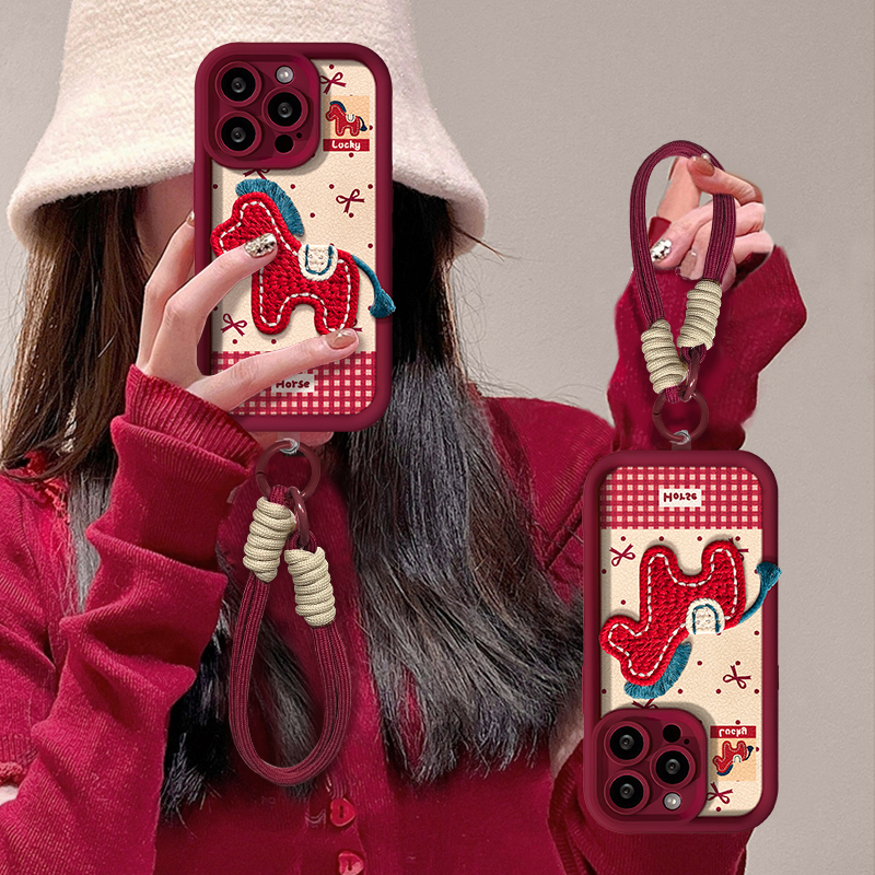 刺绣红马贴件适用苹果17华为OPPO/VIVO小米iPhone16PRO天眼手机壳