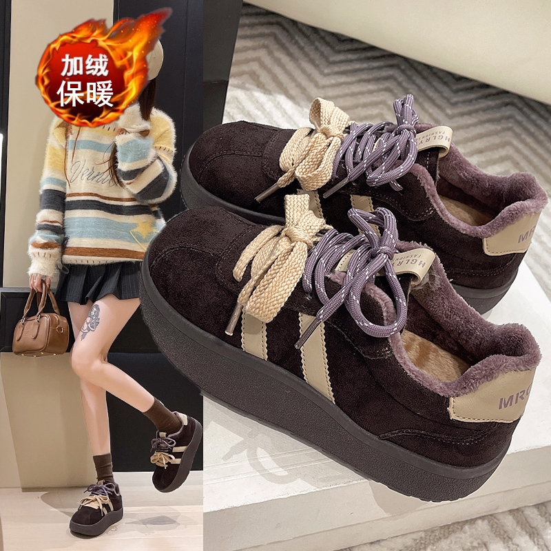 爆款复古加绒德训鞋女2025冬季新款时尚百搭厚底学生休闲运动鞋女