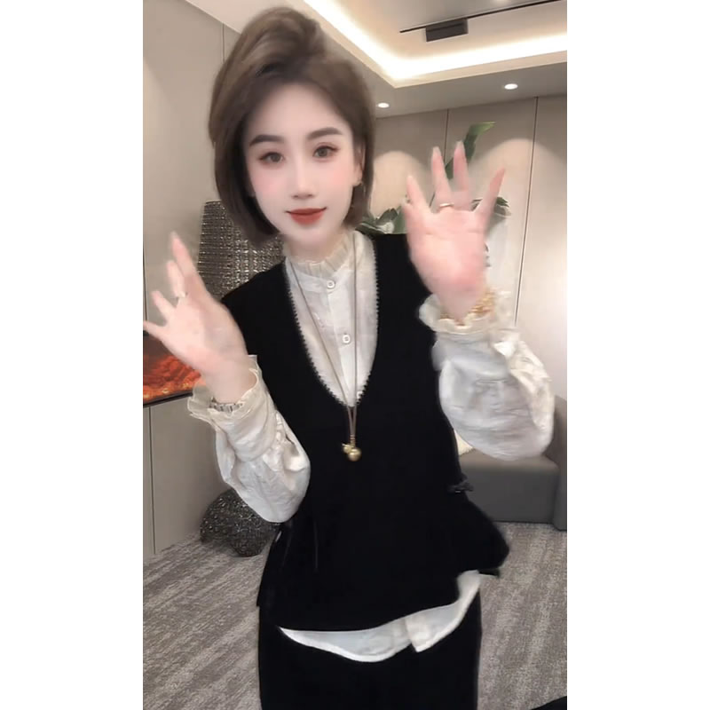 【有运费险】时尚老钱风衬衫上衣2025秋季新款新中式丝绒马甲两件套