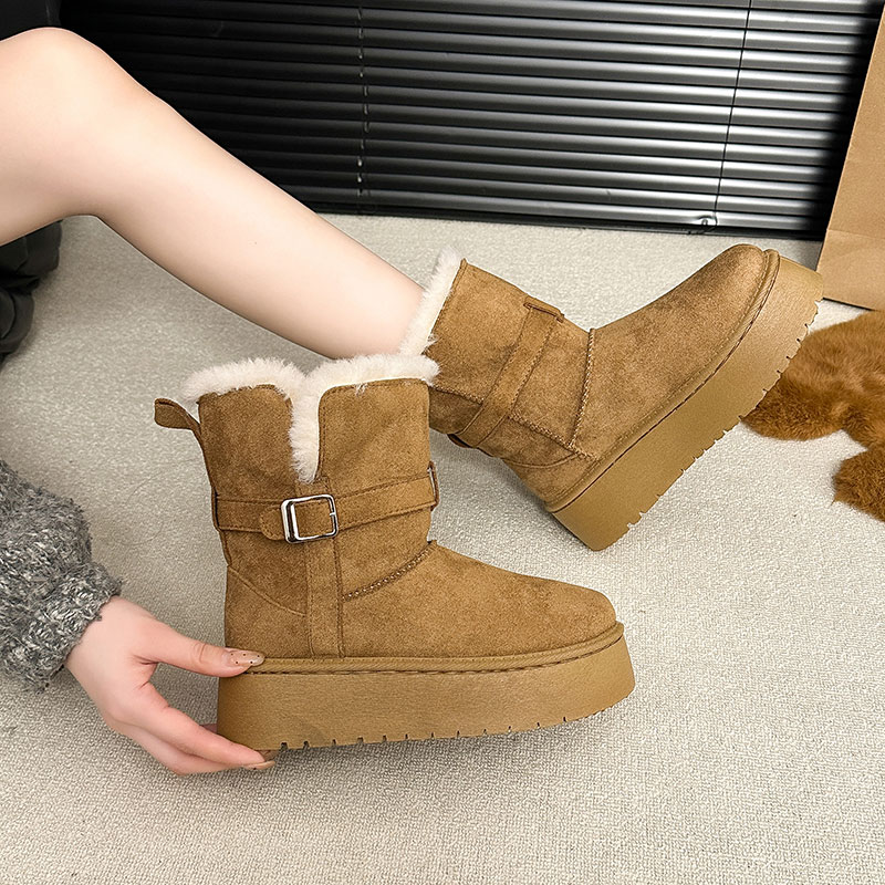 灰色厚底雪地靴女冬季加绒加厚保暖大棉鞋2025新款桑坡村防滑短靴