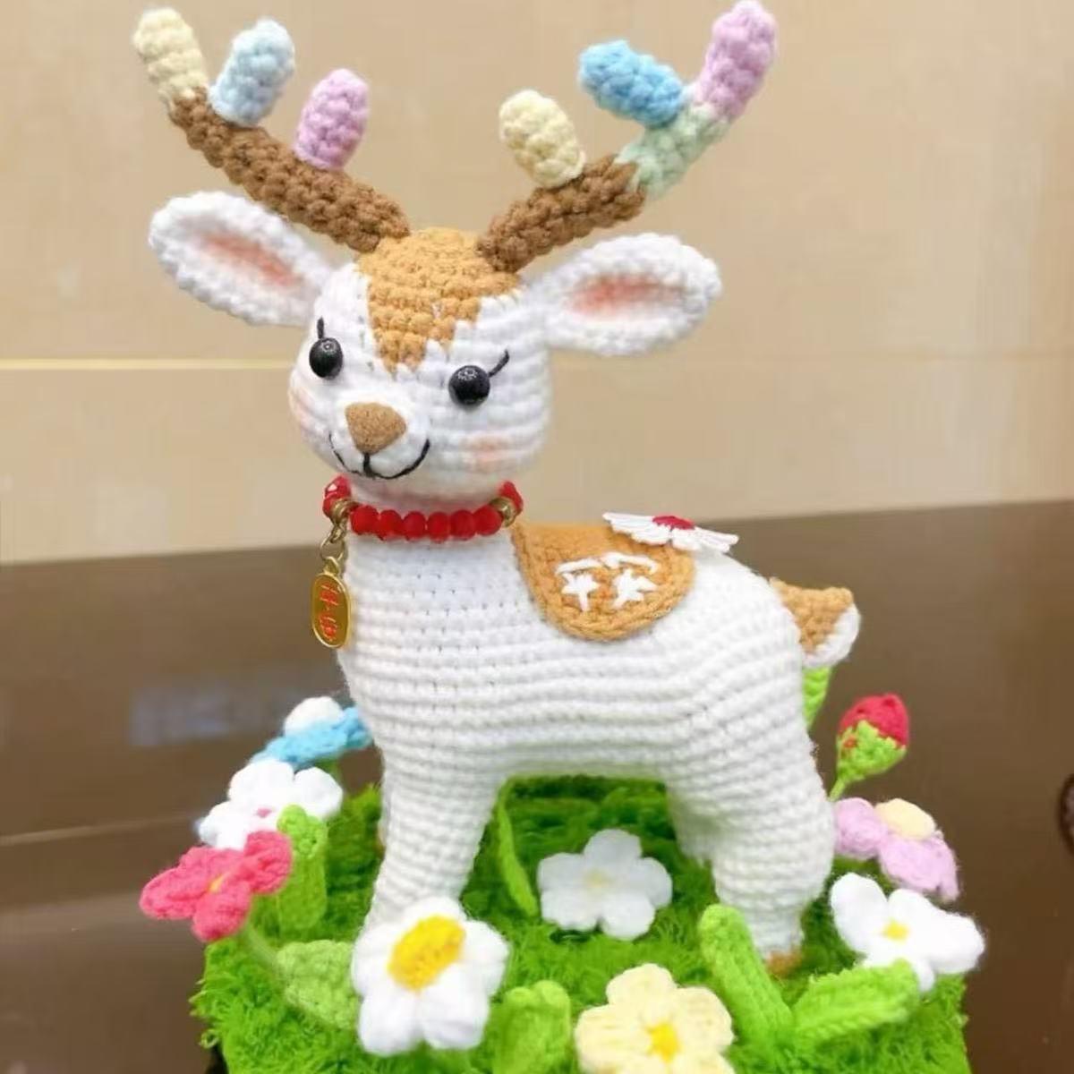 可爱一鹿平安摆件毛线编织钩织手工diy材料小鹿车载摆件送闺蜜礼