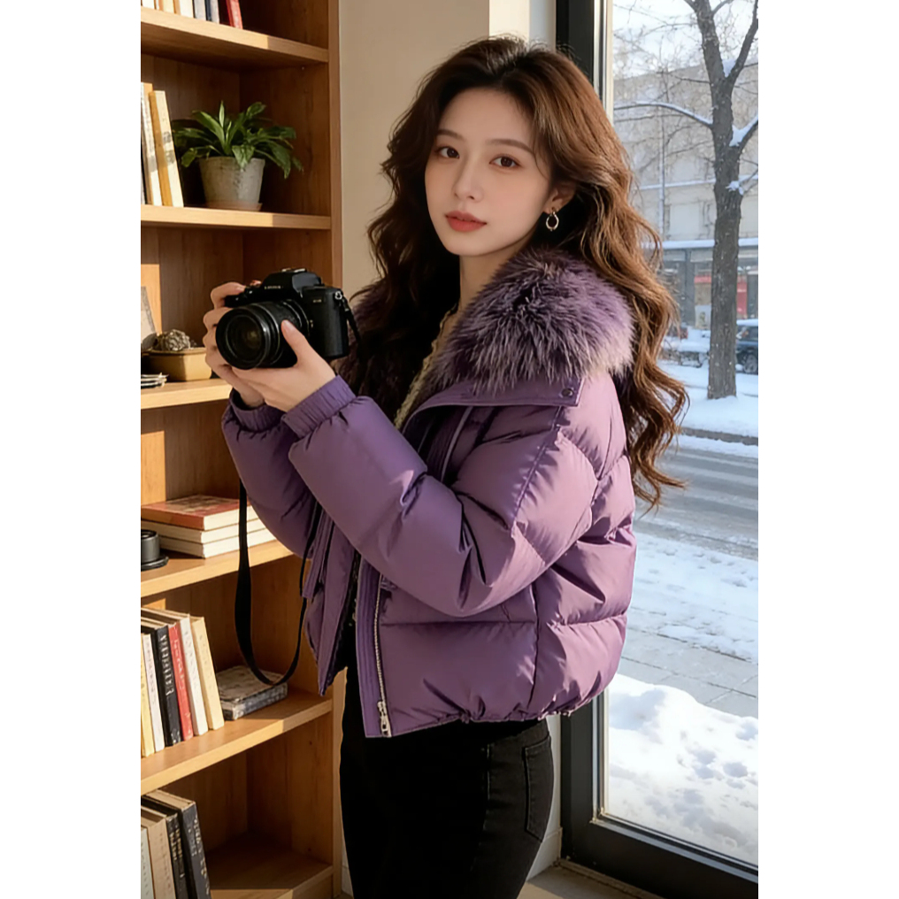 韩版设计感大毛领保暖棉服女韩版年冬季新款时尚百搭加厚棉衣外套