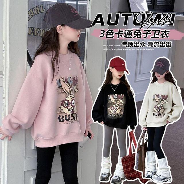 女童厚T恤秋冬2025新款洋派儿童加绒加厚长袖韩版女孩卡通休闲 上