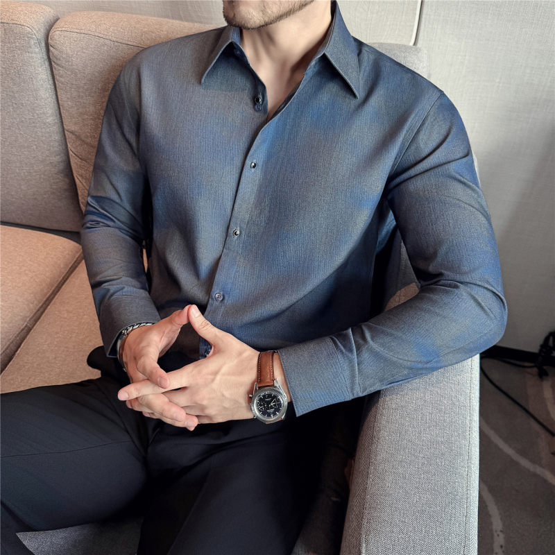 暗条纹衬衫男长袖高级感休闲百搭帅气英伦风渐变色衬衣潮流修身