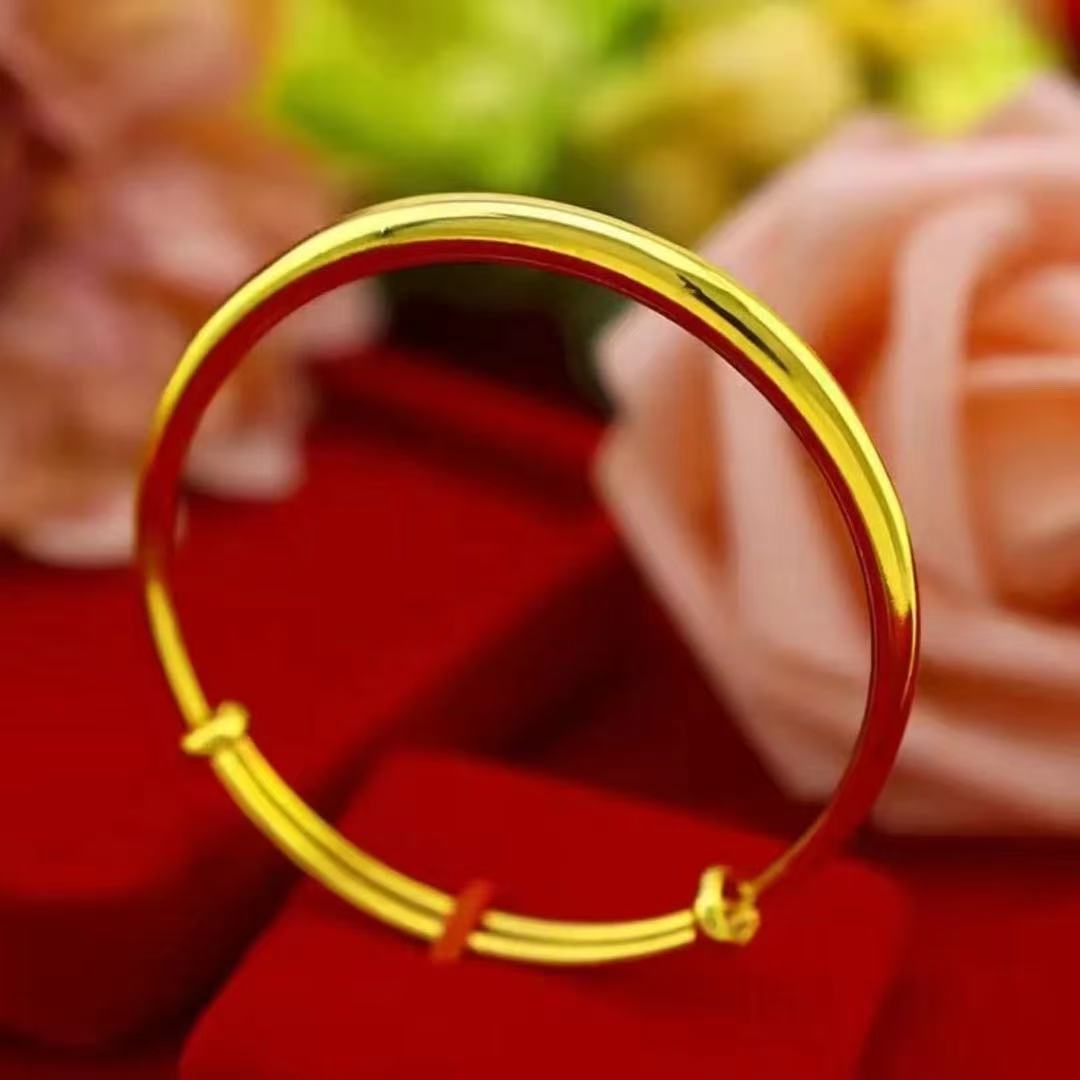 铜合金手镯 新中式国风光面推拉手镯轻奢女款不掉色可调节素圈
