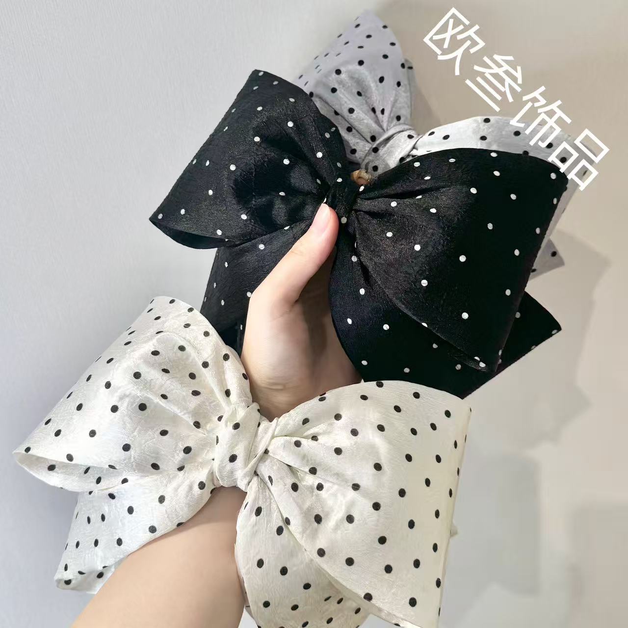 th2040大版褶皱波点蝴蝶结发夹顶夹弹簧夹发饰韩版纯手工精致百搭
