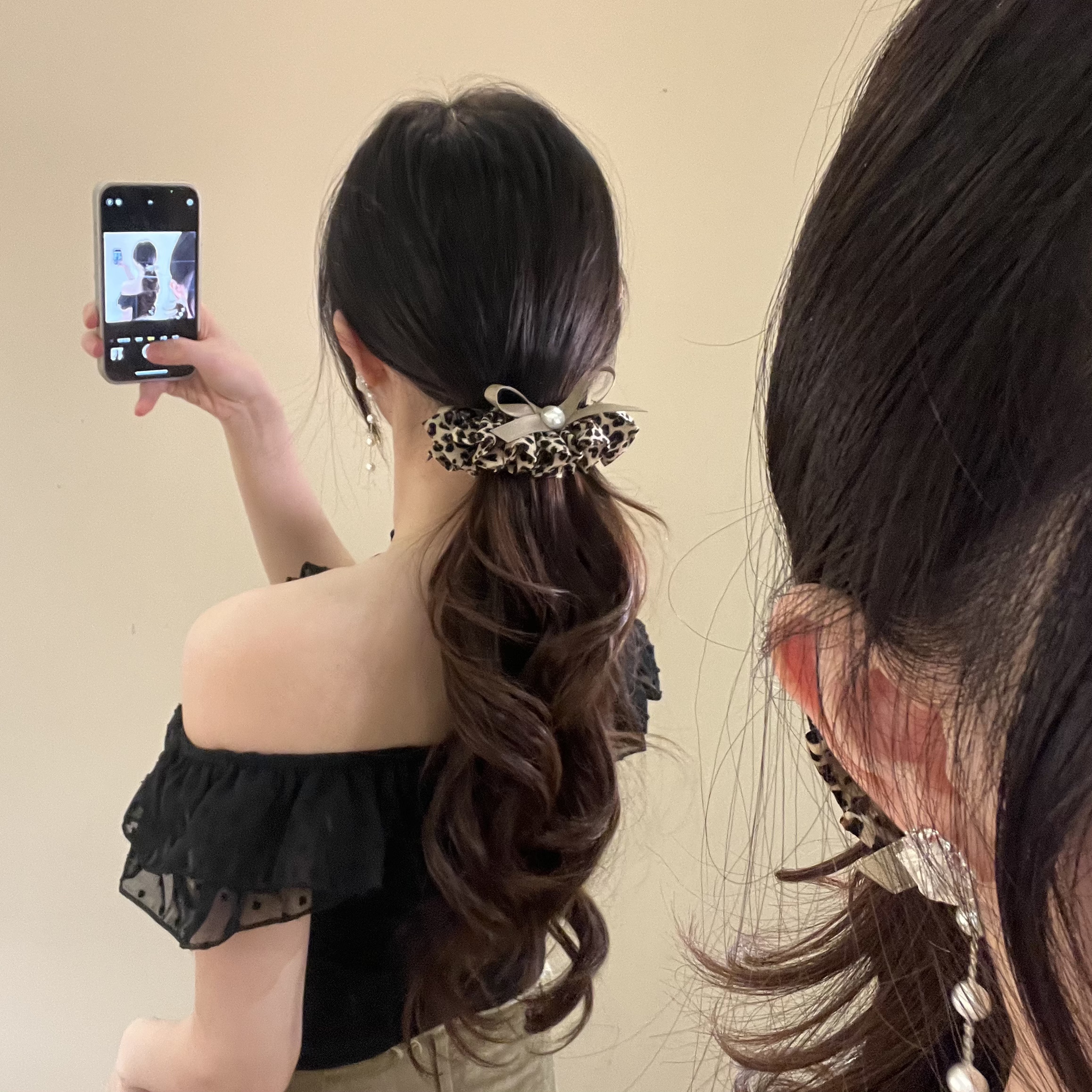 韩系豹纹珍珠蝴蝶结香蕉夹女马尾竖夹气质发饰百搭爆款头饰抓夹女