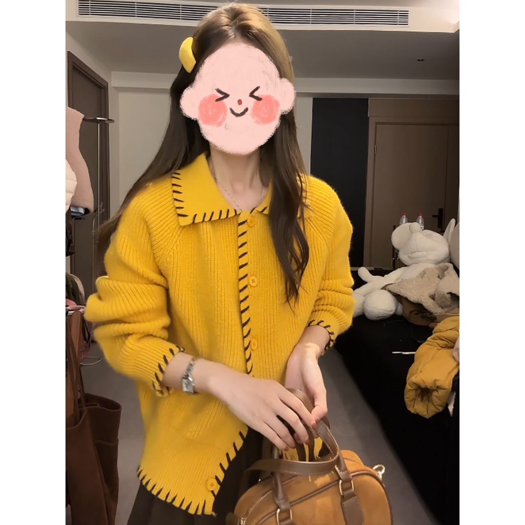 编织花纹翻领休闲长袖常规款秋冬2025新款开衫外套毛衣