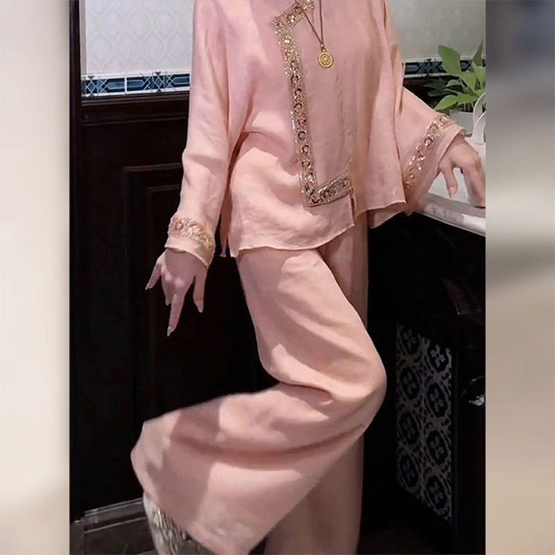 独特新中式女装国风年轻版改良唐装2025新款早秋上衣裤子两件套装
