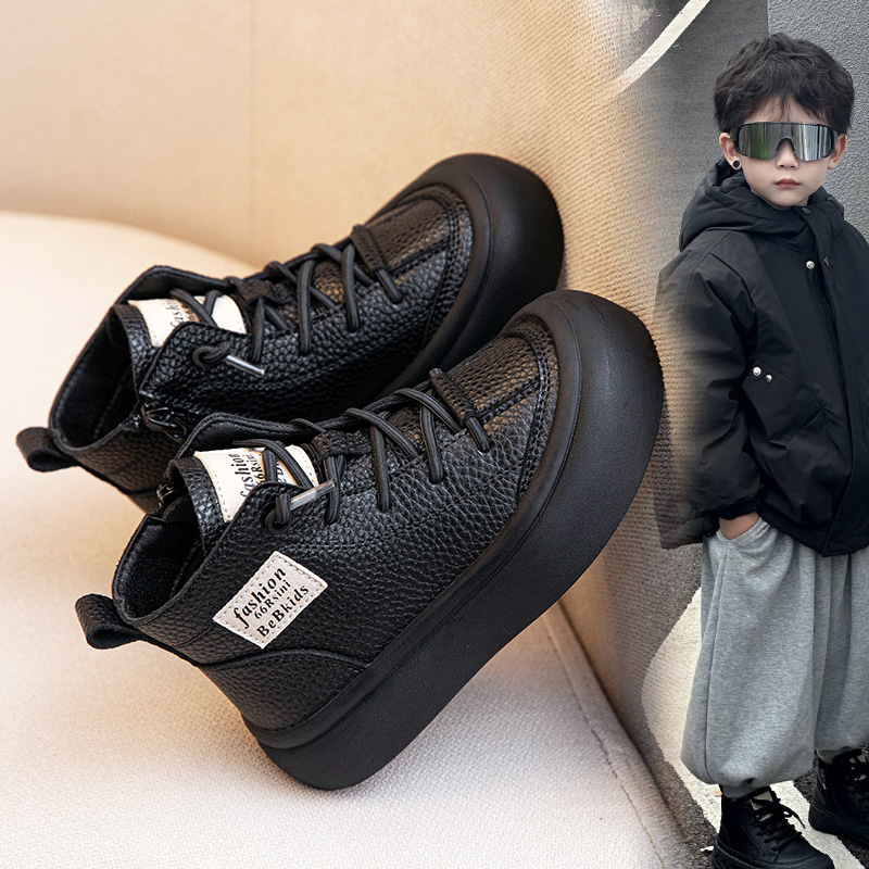 儿童靴子2025秋冬季新款真皮加绒棉鞋宝宝二棉短靴儿童网红鞋子