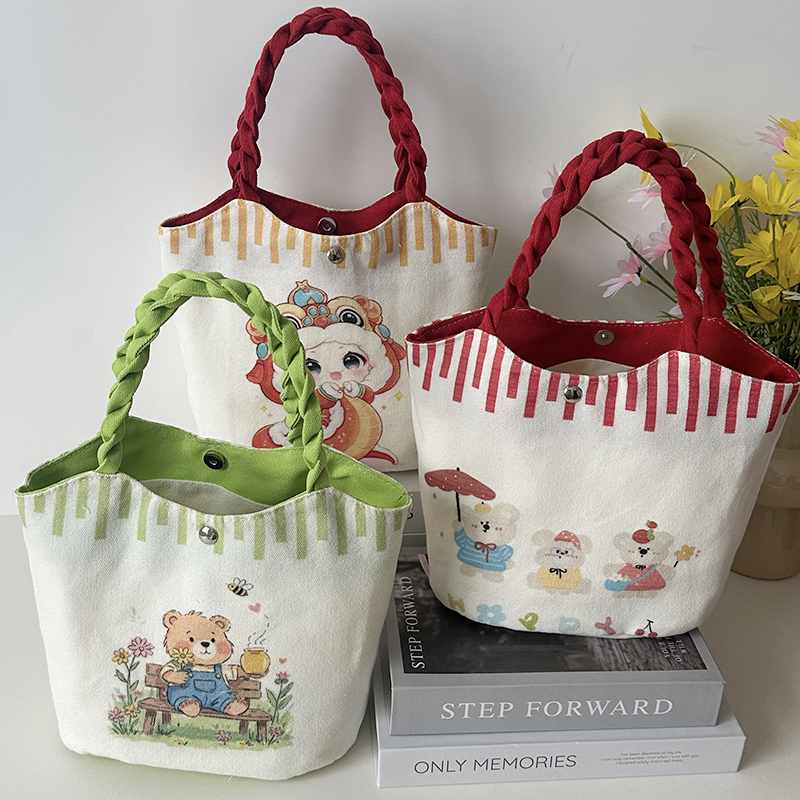 新款卡通菜篮子帆布包包女ins可爱风儿童学生零食包手提袋水桶包