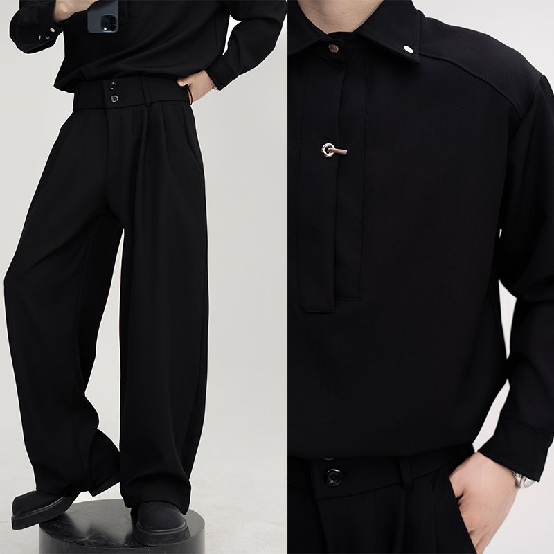 潮流同款上新原创设计款轻奢感简约衬衫男士套装休闲宽松衬衣长裤