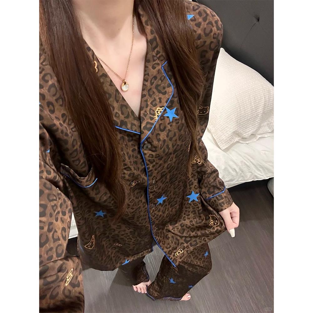 维多利亚高级感睡衣女春秋季冰丝绸长袖夏天2025新款可爱kitty家