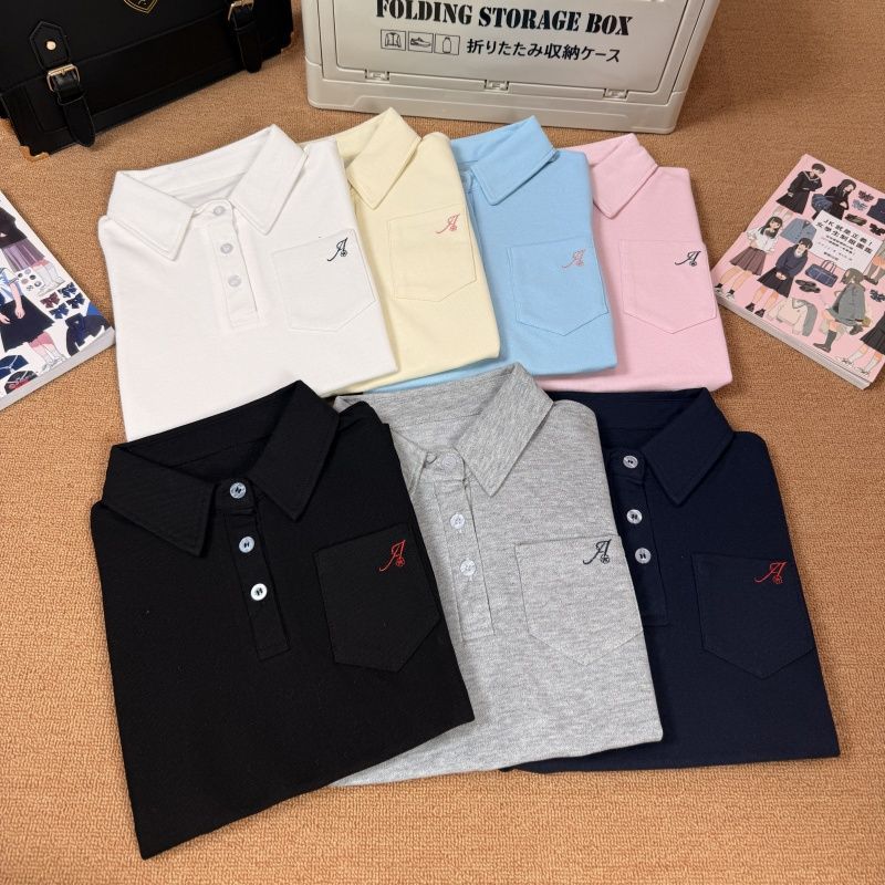 川町香【川知音】刺绣POLO衫原创正版夏季日系学院百搭短袖刺绣衬衫