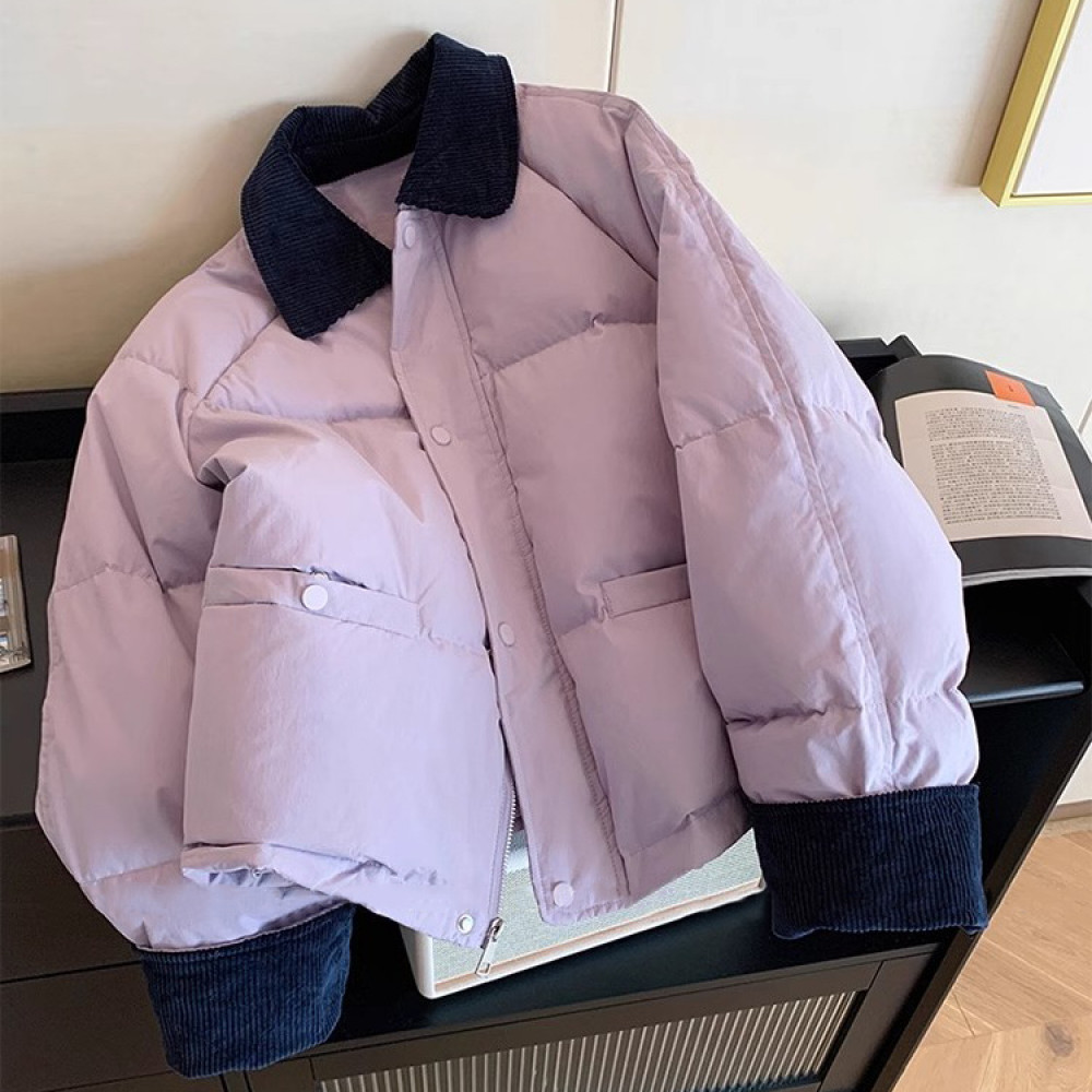 法式复古撞色拼接Polo领棉衣棉服2025秋冬洋气轻薄保暖面包服外套