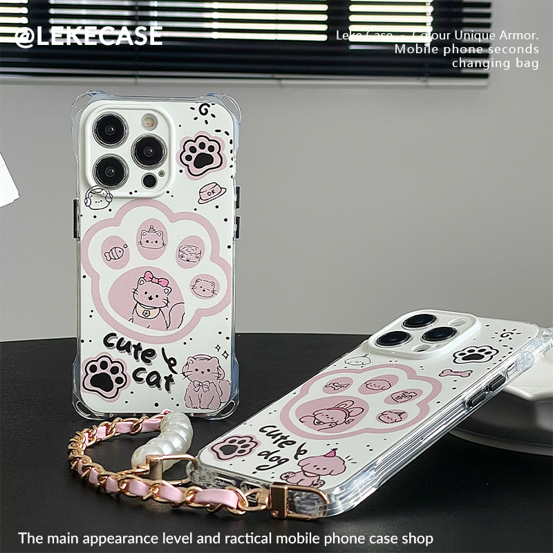 狗狗猫爪适用苹果14手机壳挂绳13斜挎15四角开孔16背带12链条11