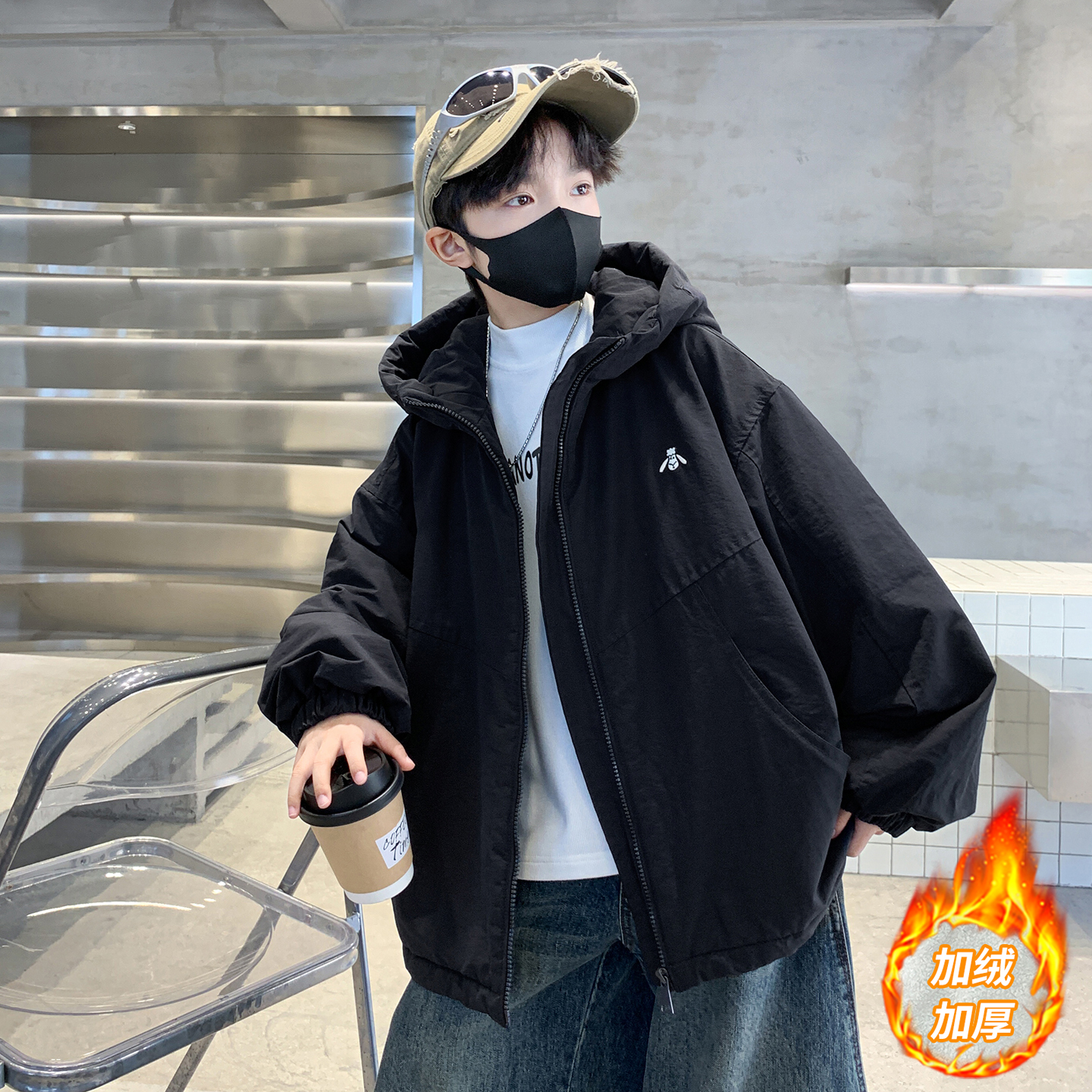 男童外套秋冬款加绒加厚2025新款棉服中大儿童男孩冬季保暖冲锋衣