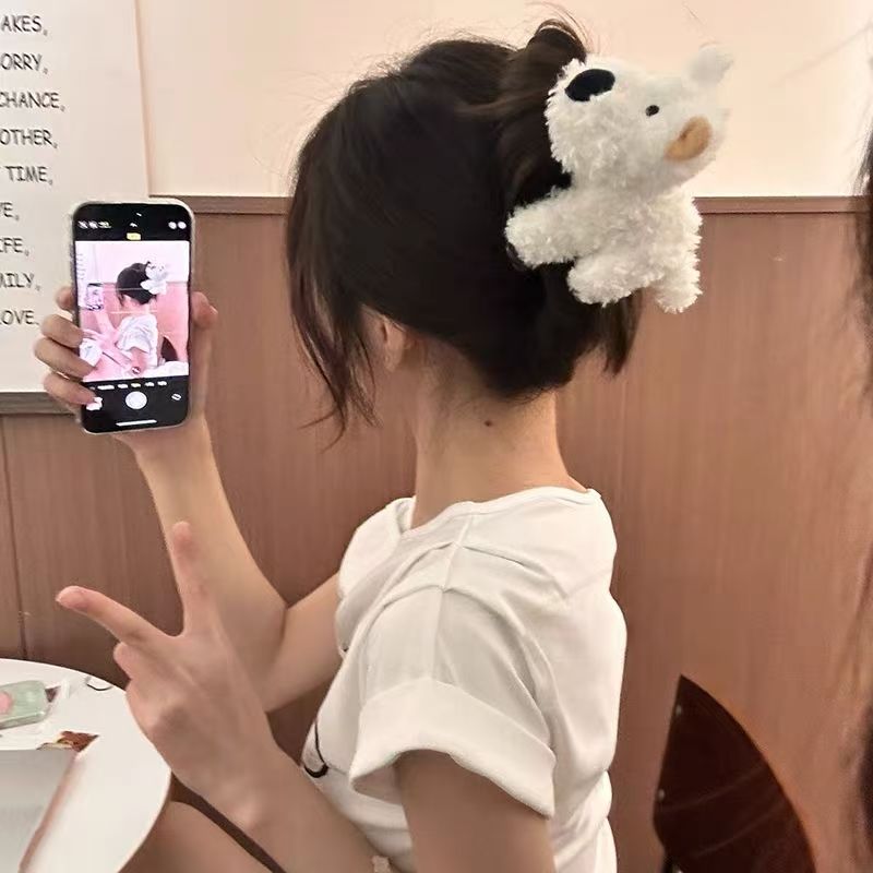 幂同款白色小狗发夹可爱毛绒西高地狗狗侧边夹顶夹发卡头饰甜美