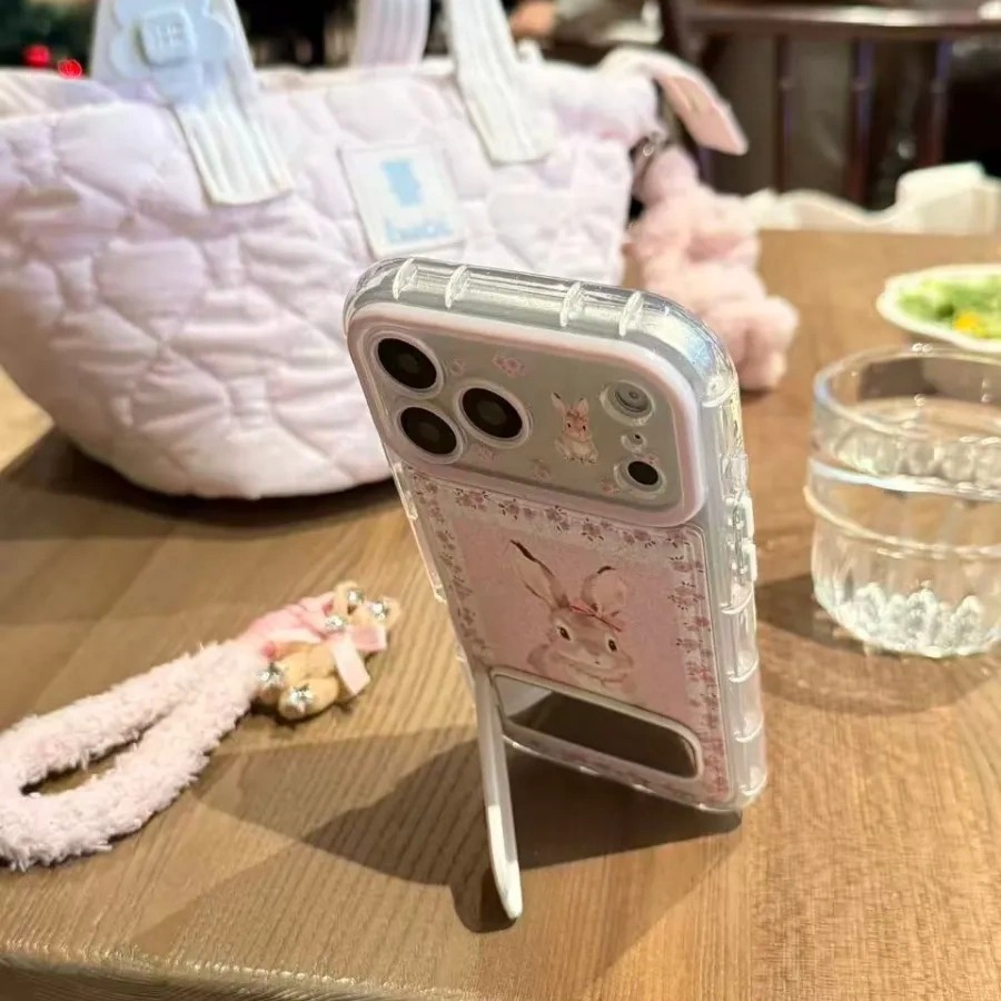 碎花边粉底兔子皮质适用于iPhone17proman手机壳16少女心15可爱14