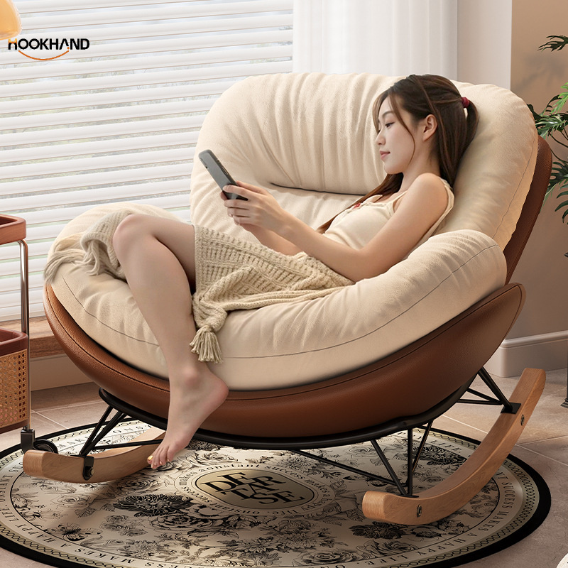 蛋壳摇摇椅晒太阳懒人家用可躺睡布艺沙发休闲摇椅阳台躺椅一件起