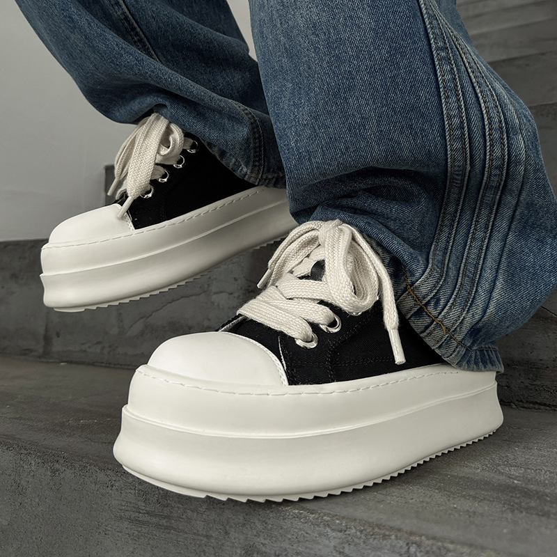 2025年早秋新款帆布鞋隐形增高8cm经典黑白款男女同款厚底增高鞋
