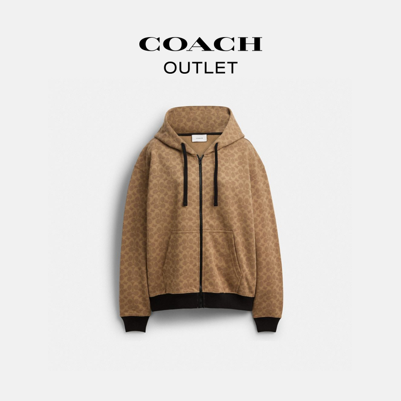 【新品】COACH/蔻驰奥莱 棉质满布经典标志拉链连帽卫衣