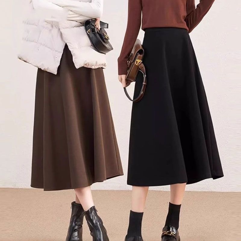 通勤显瘦大摆a字裙毛呢半身裙女秋冬款高级高腰遮胯伞裙气质秋冬