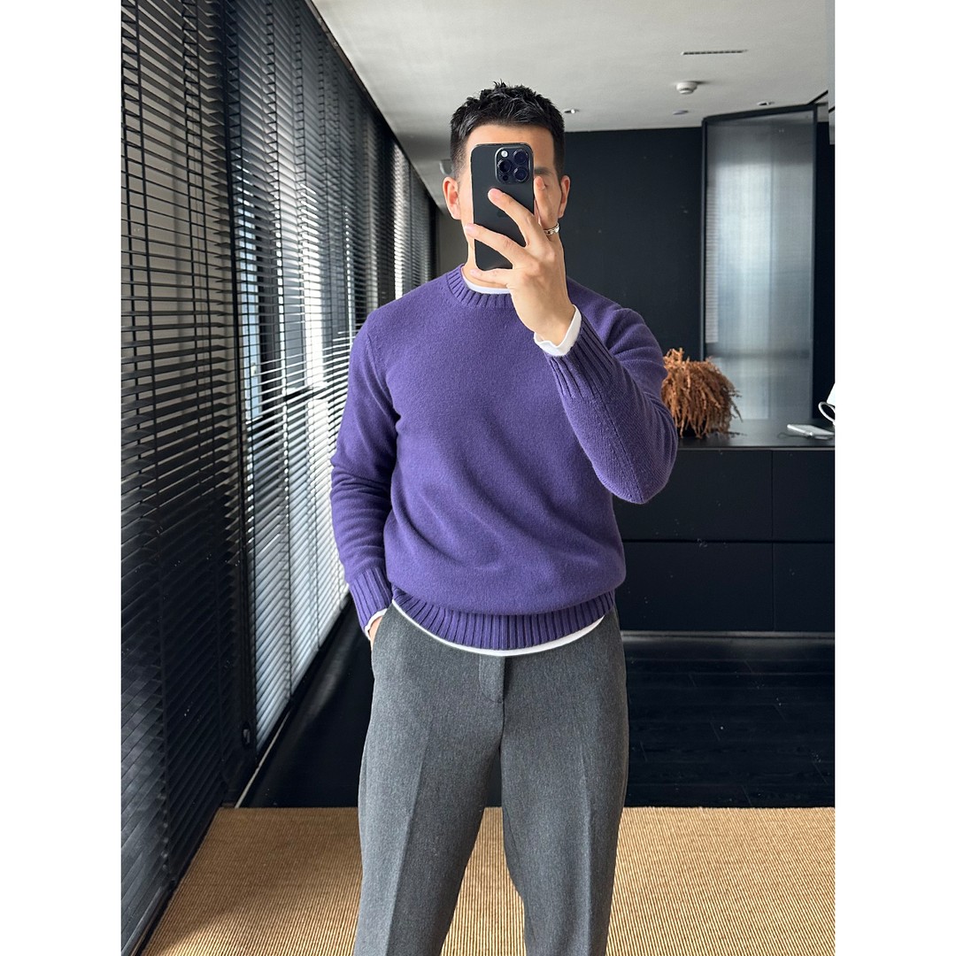 轻奢男士针织毛衣7针加厚保暖舒适上衣时尚百搭纯色圆领秋冬防寒