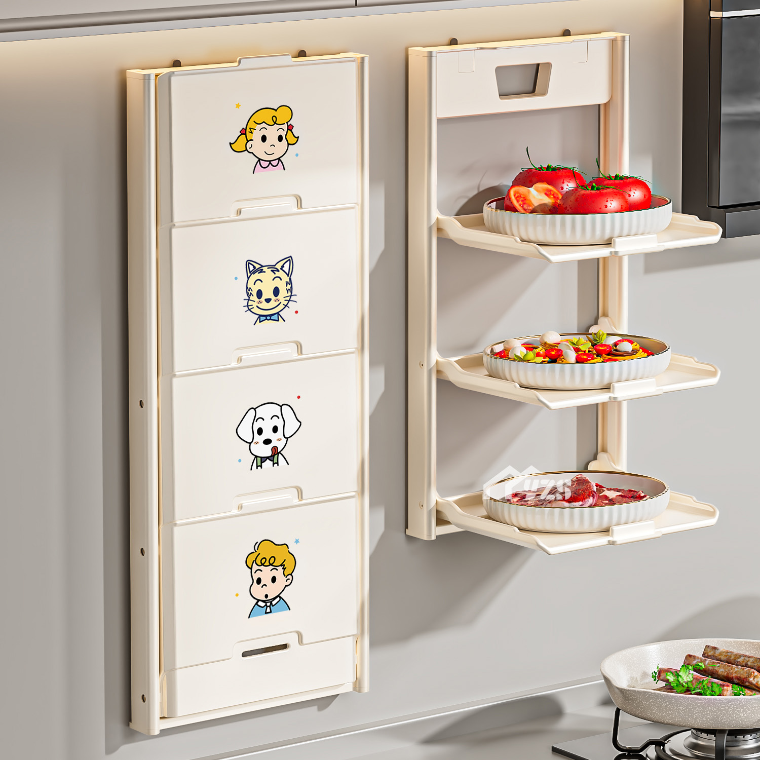 2025新款厨房备菜置物架可折叠吸盘式免打孔多层多功能配菜备菜架