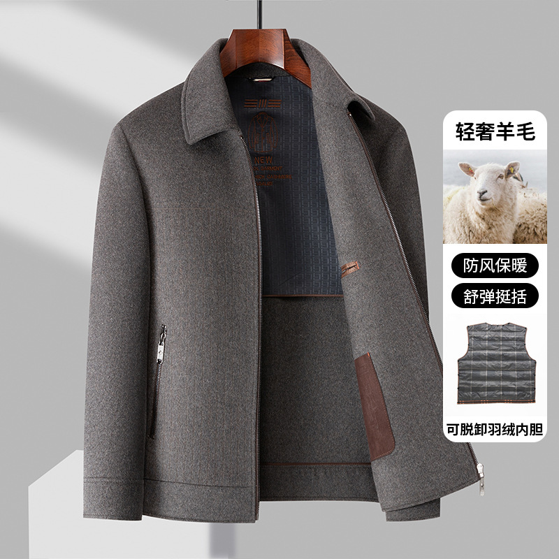 羊毛大衣男2025秋冬季翻领拉链中老年爸爸商务休闲男士双面呢夹克