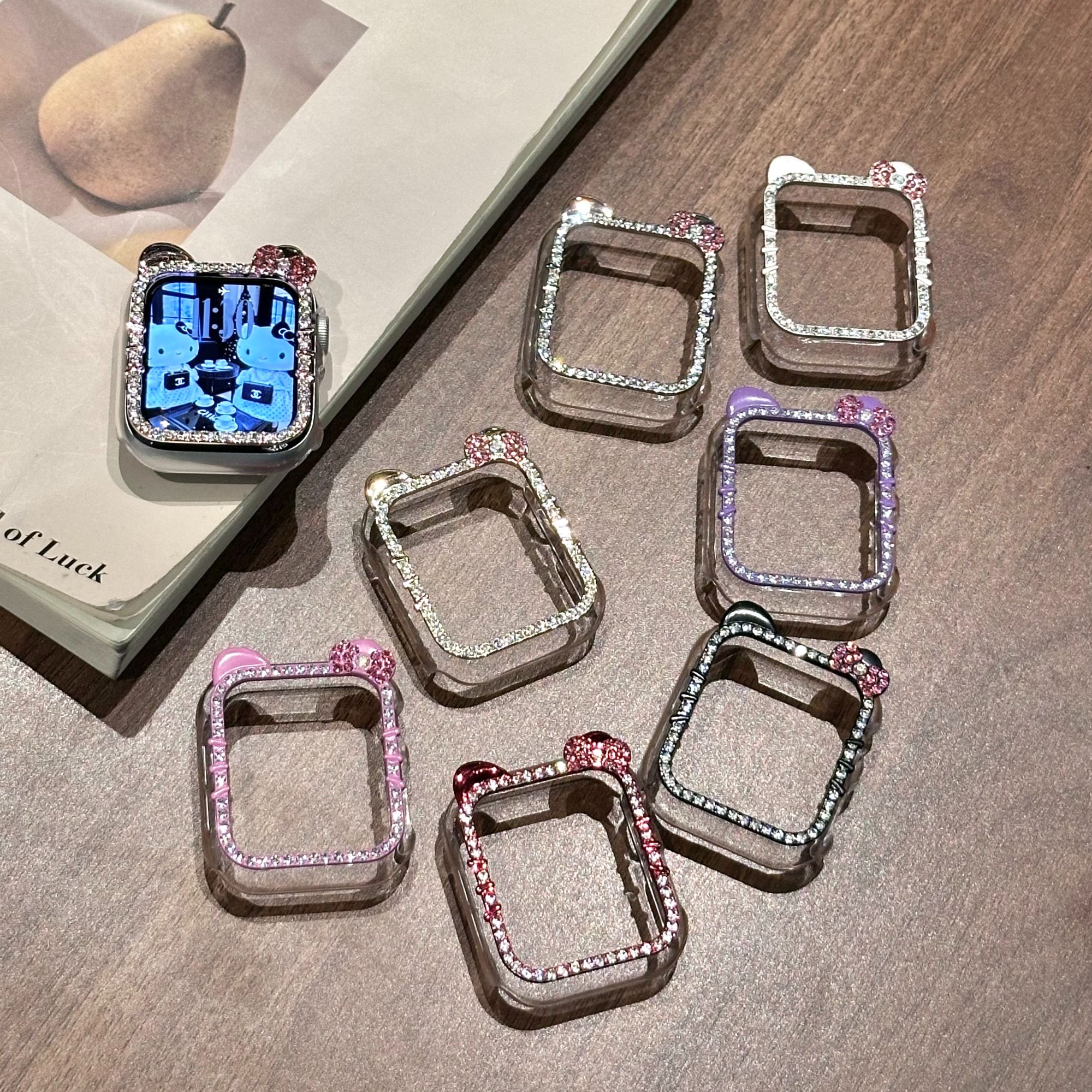 瑞馨宜适用applewatch半包保护套的KT猫闪钻保护壳防磕碰时尚个性