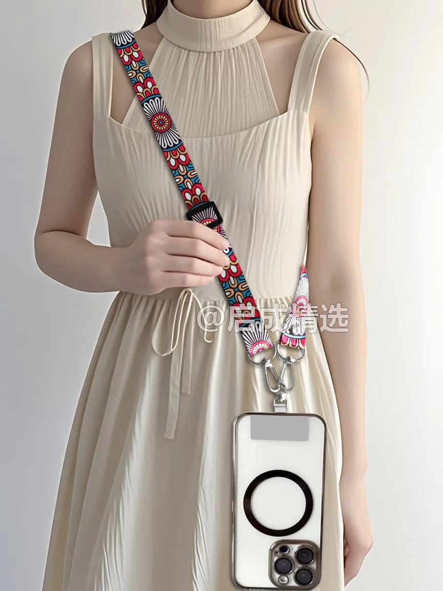 罗盘手机挂绳复古图腾斜挎背带可调节挂脖绳户外防丢手机链挂绳