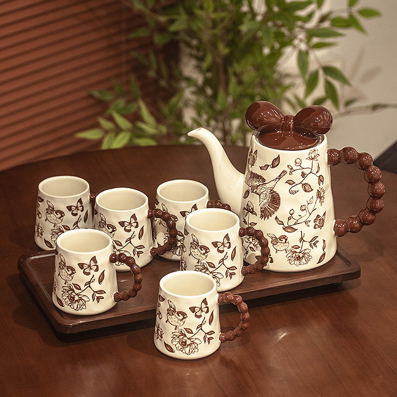 复古陶瓷水具茶具套装茶壶茶杯高颜值中古风喝水杯子客厅桌面待客