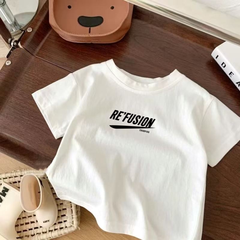 纯棉男女潮童纯色宽松透气短袖圆领T恤衫中小儿童卡通动漫童装