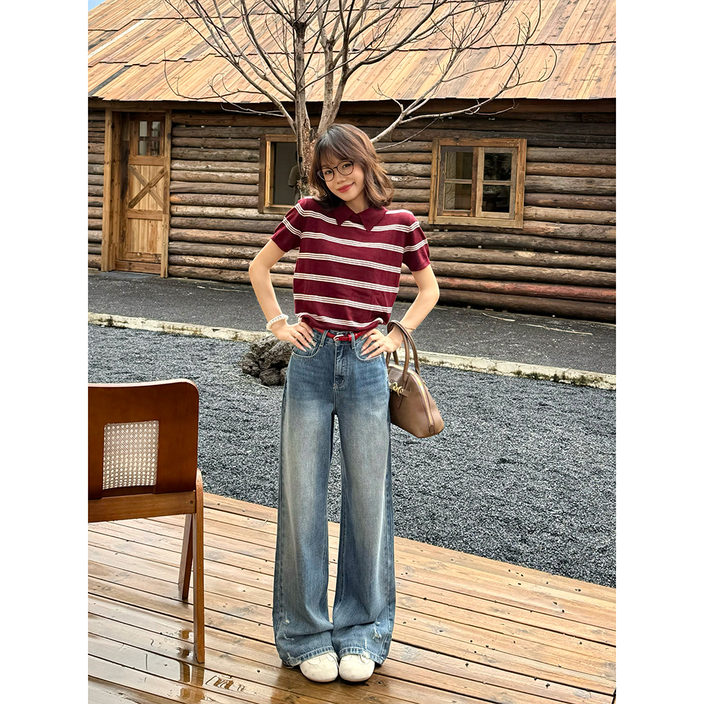 王家有鱼怀旧色宽松休闲阔腿裤2025秋季新款时尚百搭显瘦牛仔裤女