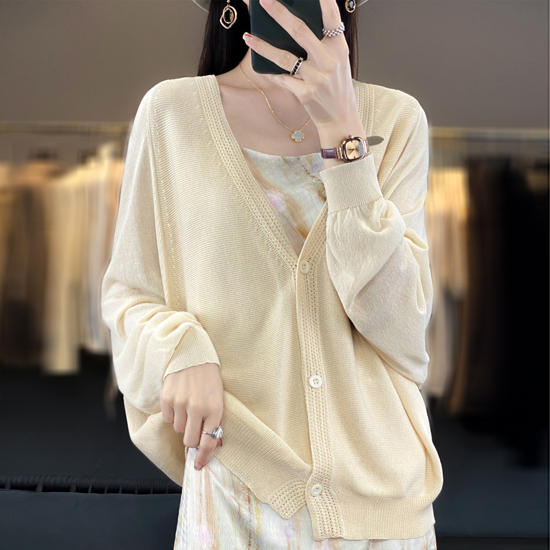 高档亚麻冰丝针织开衫上衣女夏季薄款宽松显瘦空调衫长袖小外搭