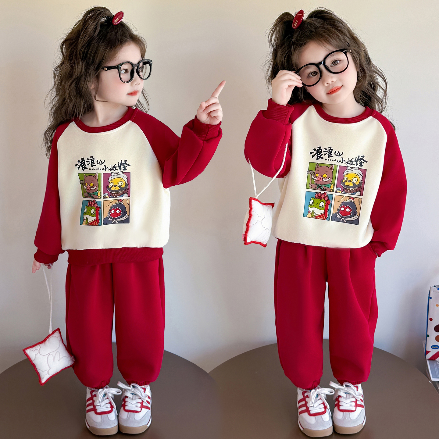 女童套装洋气网红卡通儿童休闲卫衣两件套女孩宝宝春秋装2025新款