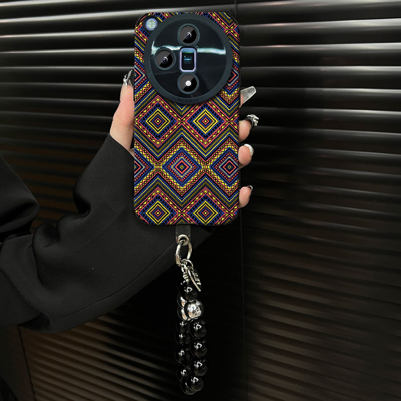 适用【oppofindx7】复古菱格花纹ins风小羊皮创意全包网红手机壳女