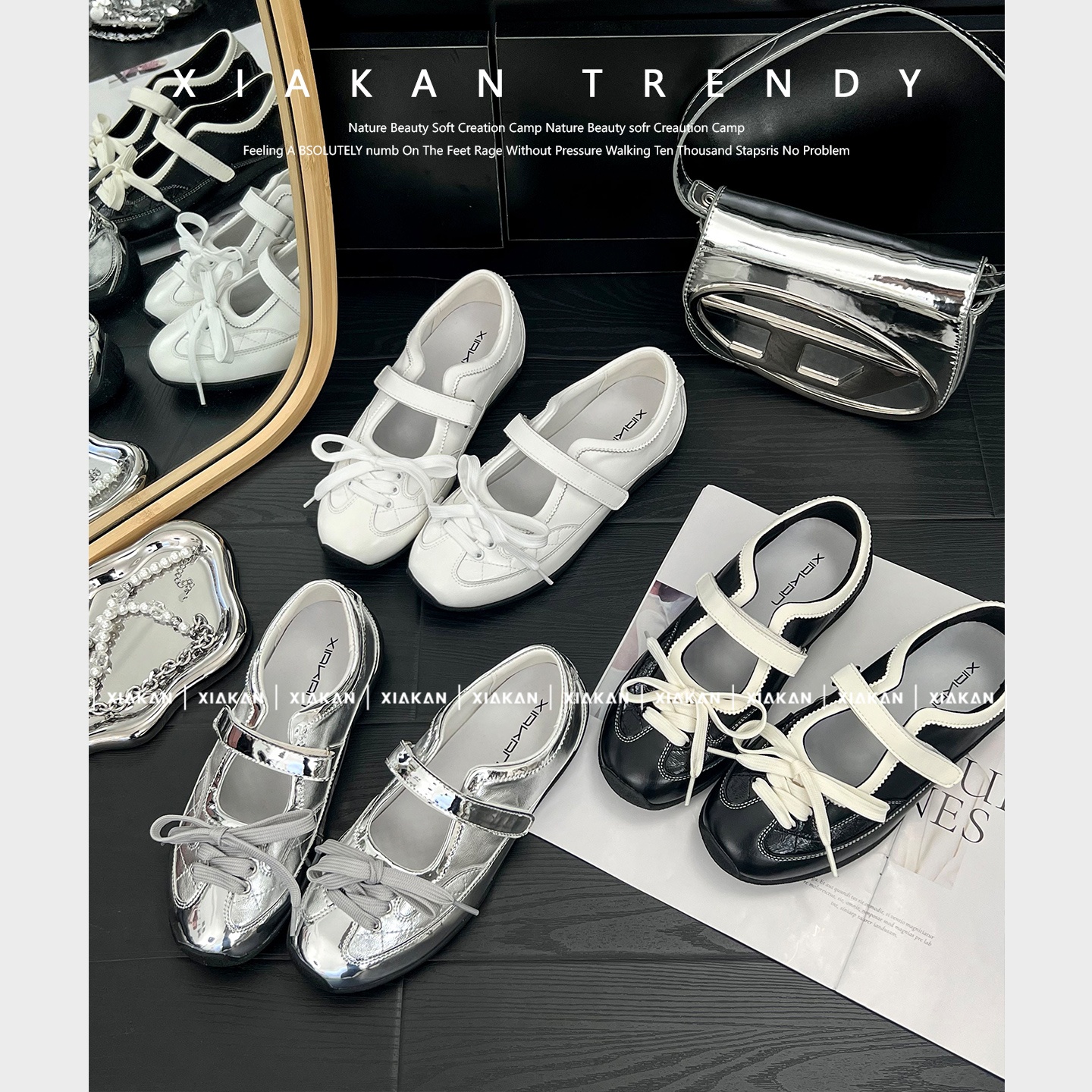 夏侃 XIAKAN 内增高4cm小香风芭蕾玛丽珍鞋女时尚休闲欧风德训鞋