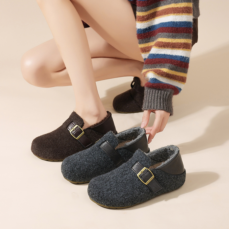 【品牌】复古一鞋两穿内增高毛毡勃肯鞋女冬保暖毛呢乐福鞋699-1