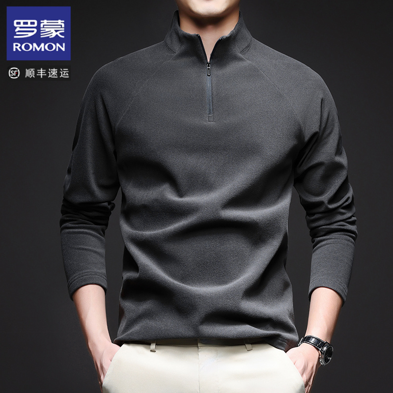 罗蒙秋季半拉链薄款户外运动德绒T恤休闲百搭宽松通勤打底卫衣男