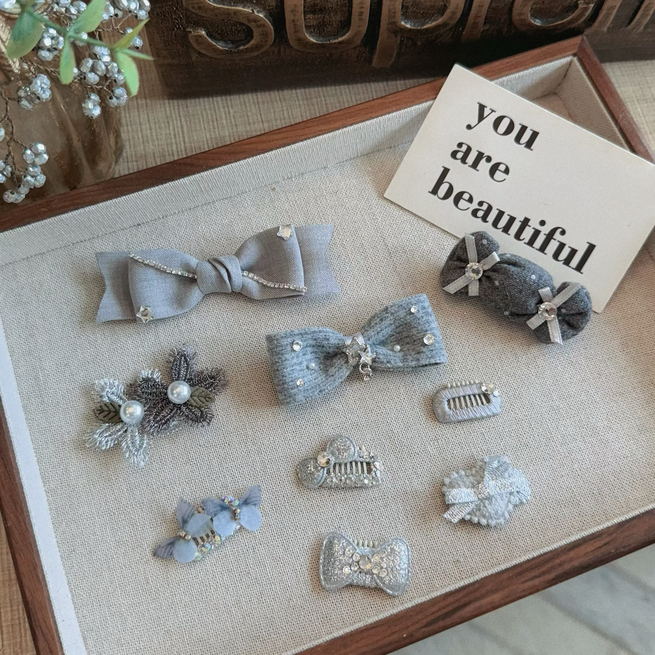 宠物发夹气质灰色系bb夹 马尔济斯泰迪约克夏西施狗狗夹子发饰