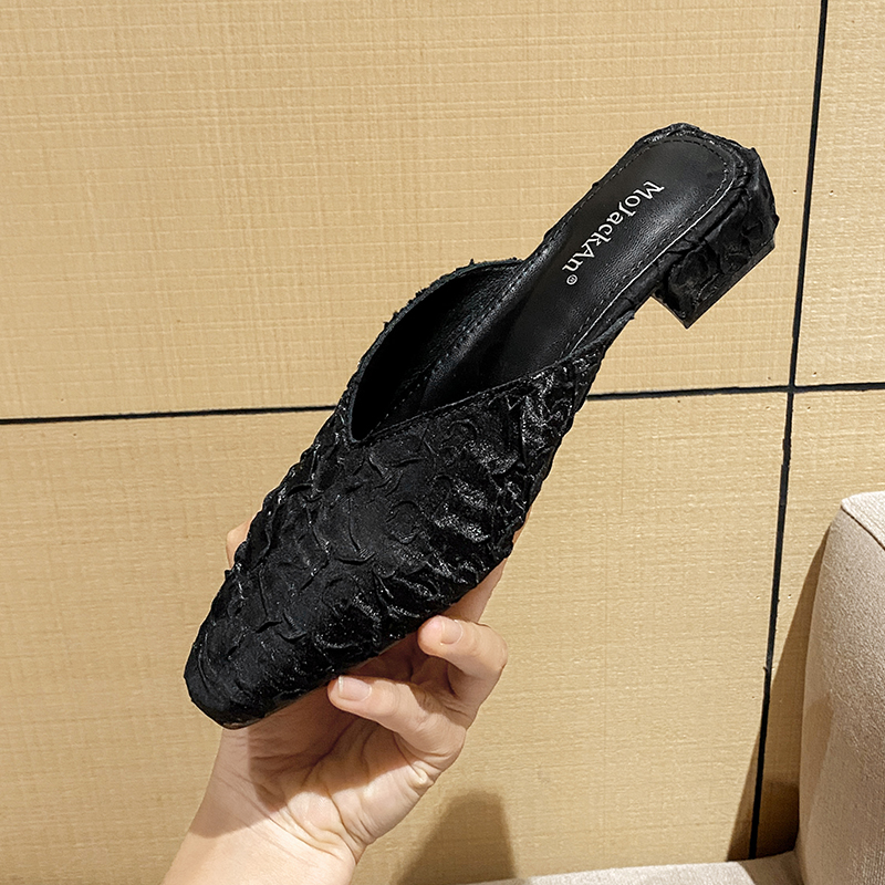 黑色百搭2025新款网红半托单鞋中跟软底高级感休闲半拖穆勒鞋凉拖