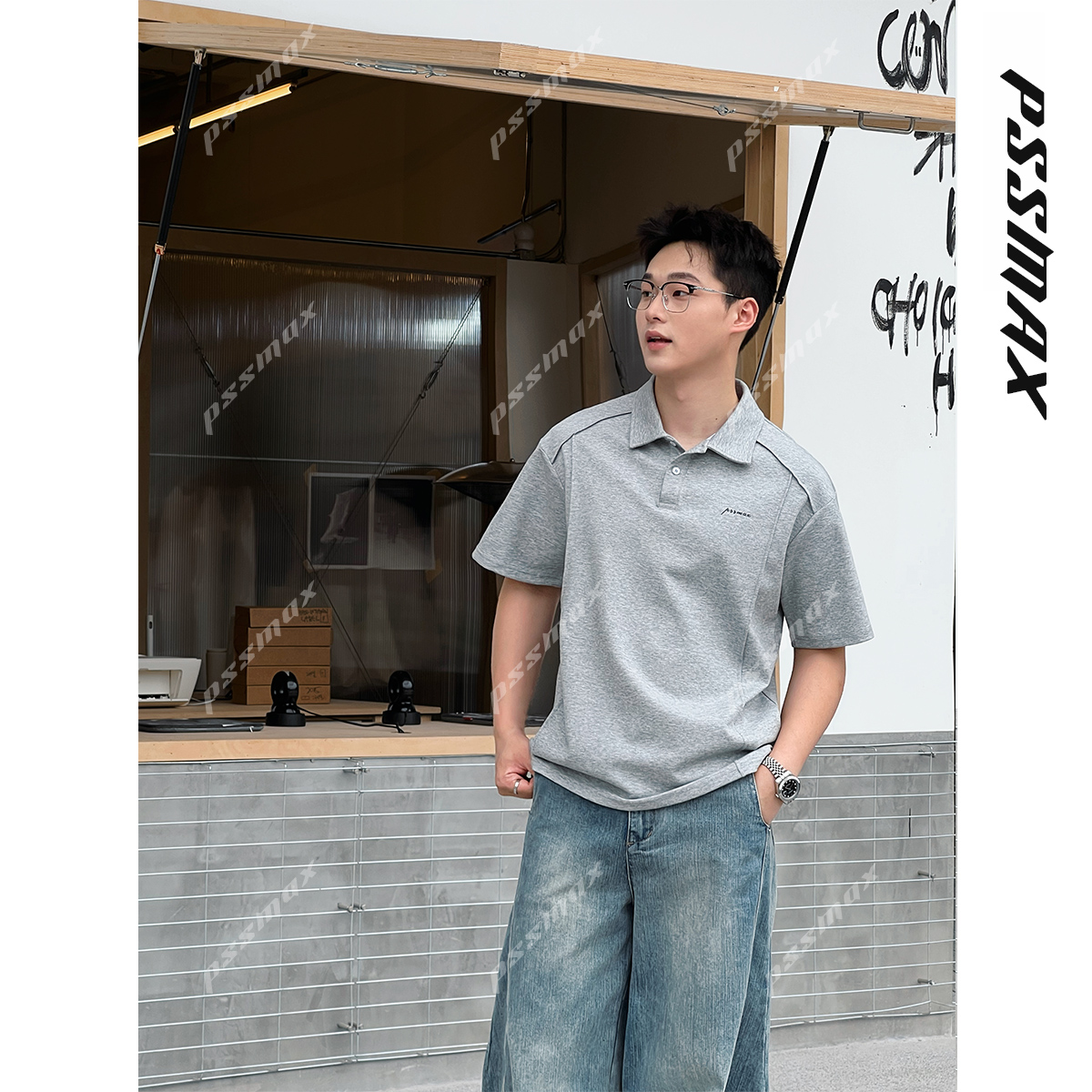 【现货】【PSSMAX】胖俗俗【薄荷拼接】夏季新款休闲翻领polo短袖T恤