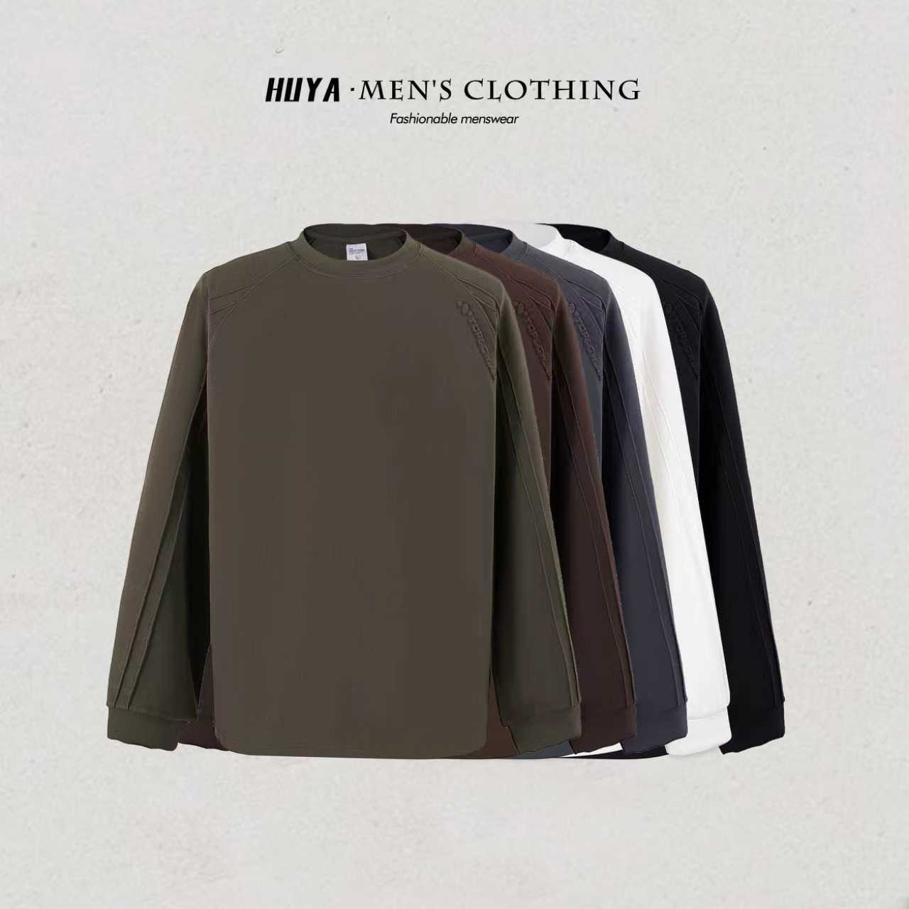 虎牙兄弟男士长袖2025冬季重磅糯米双面暖绒百搭圆领打底衫Z6318