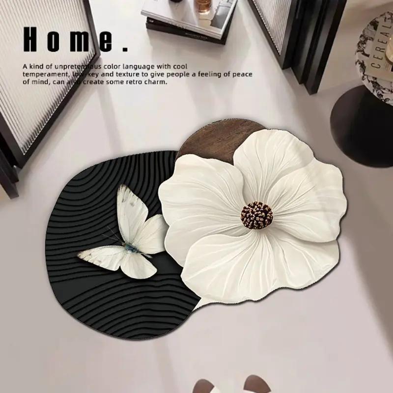 浴室地垫新款蝴蝶硅藻泥吸水卫生间厕所脚垫入户门防滑垫