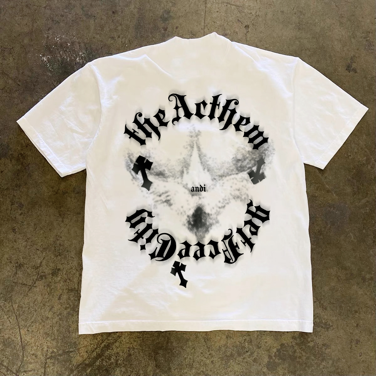 美式复古印花纯棉圆领宽松短袖T恤男夏季打底潮牌白色半袖上衣