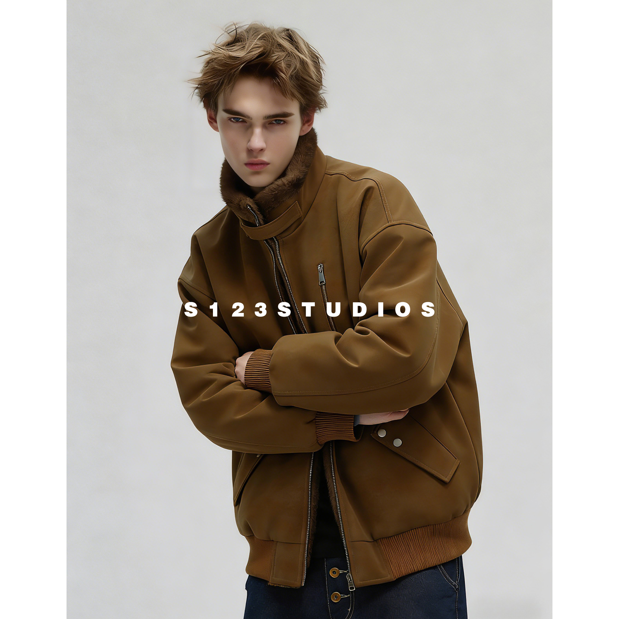 冬季新款美拉德加厚夹克棉衣复古百搭纯色痞帅棉服外套情侣