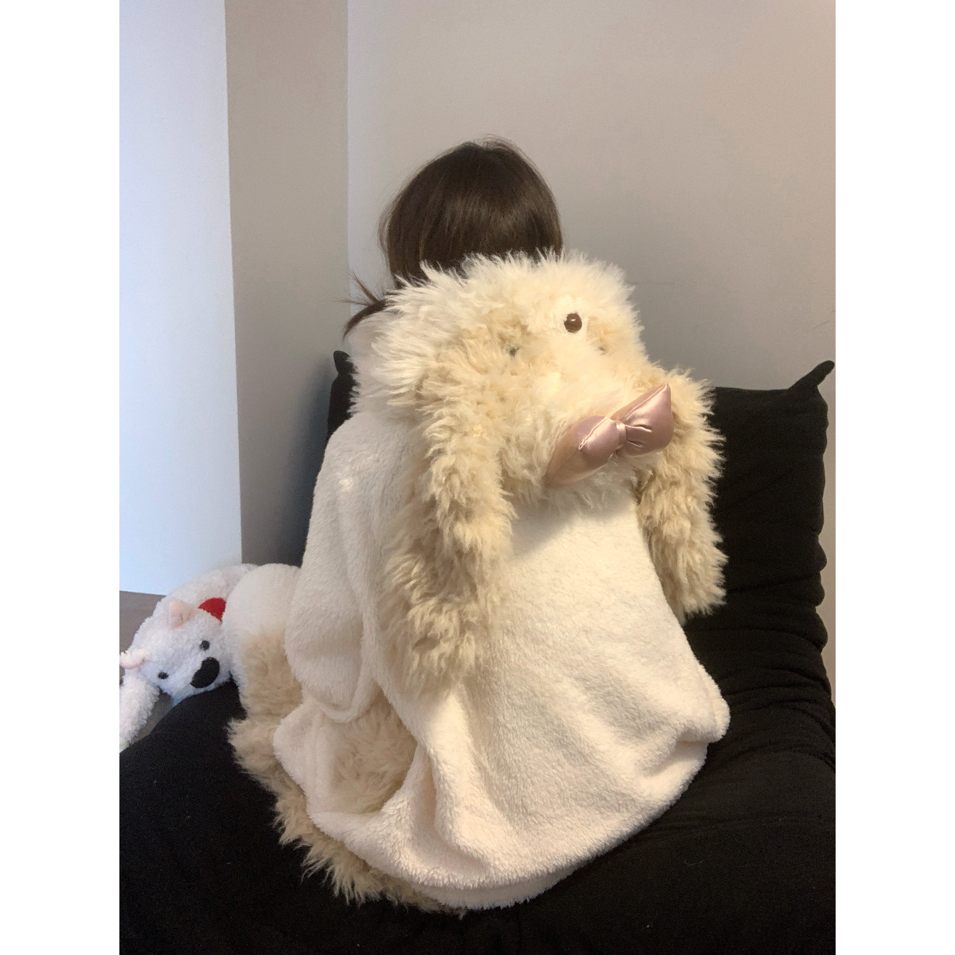 可爱卡通蝴蝶结连帽珊瑚绒睡衣女秋冬新款加绒加厚保暖套装家居服